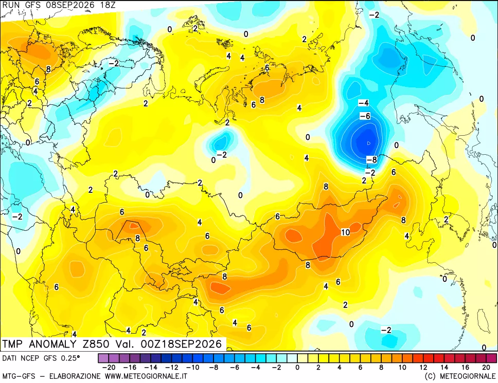 mappa 850 hPa Temp Anomaly vs Cli.No 1981-2010