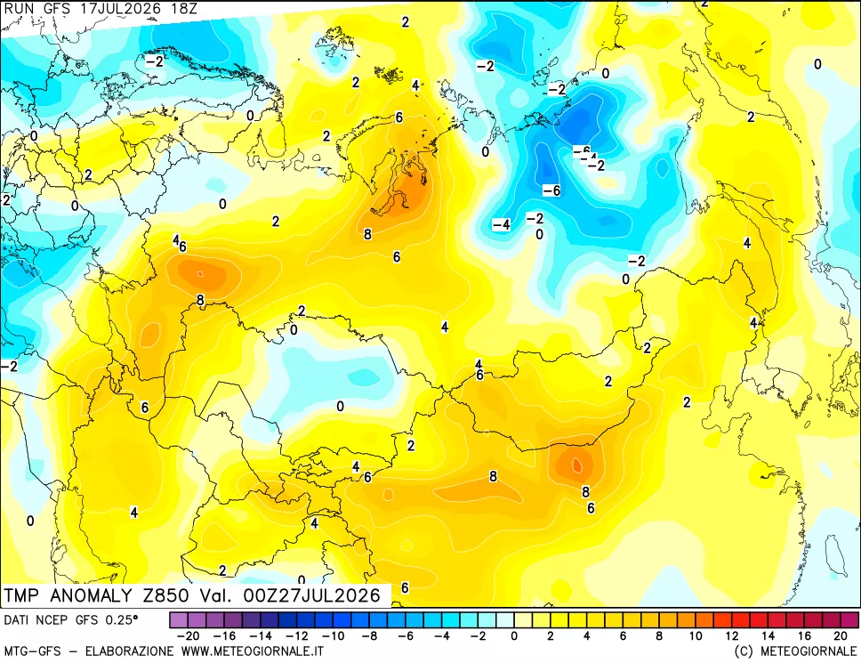 mappa 850 hPa Temp Anomaly vs Cli.No 1981-2010
