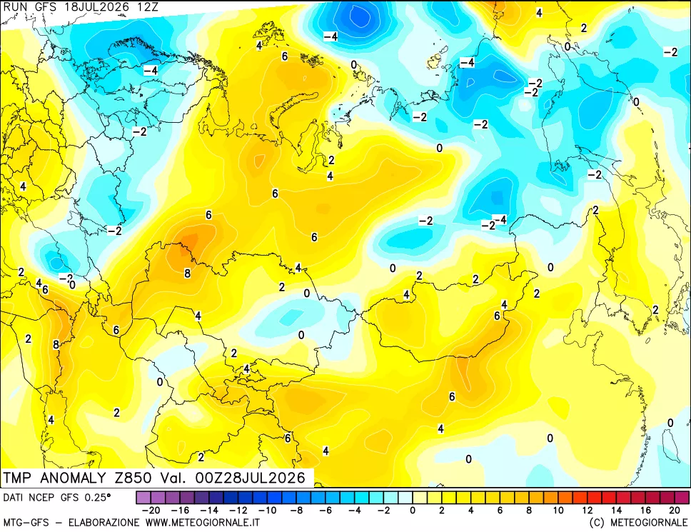 mappa 850 hPa Temp Anomaly vs Cli.No 1981-2010