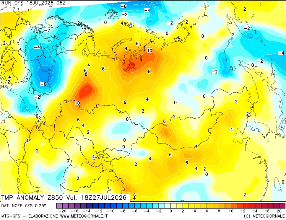 mappa 850 hPa Temp Anomaly vs Cli.No 1981-2010