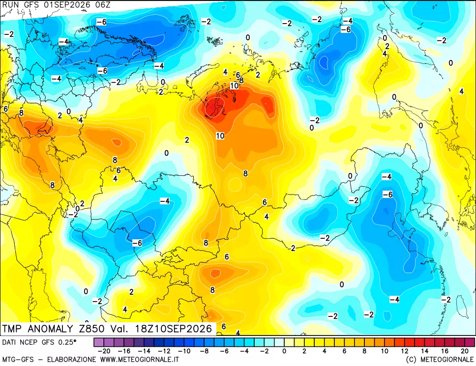 mappa 850 hPa Temp Anomaly vs Cli.No 1981-2010
