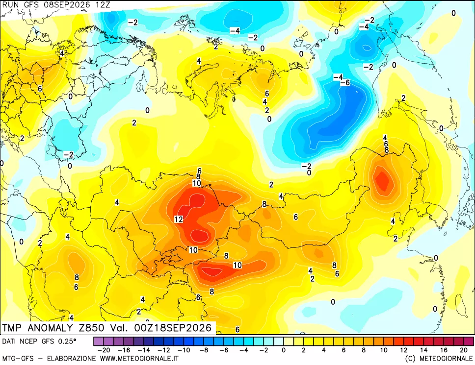 mappa 850 hPa Temp Anomaly vs Cli.No 1981-2010