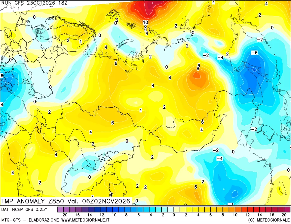 mappa 850 hPa Temp Anomaly vs Cli.No 1981-2010