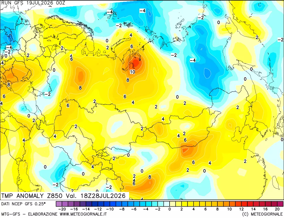 mappa 850 hPa Temp Anomaly vs Cli.No 1981-2010