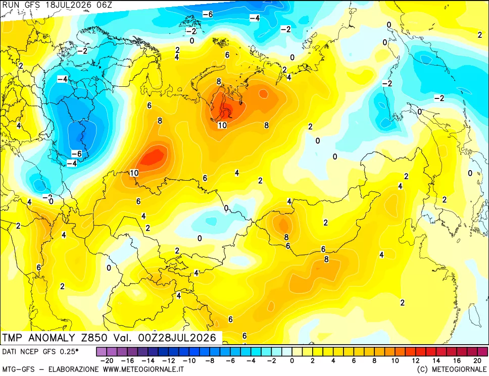 mappa 850 hPa Temp Anomaly vs Cli.No 1981-2010