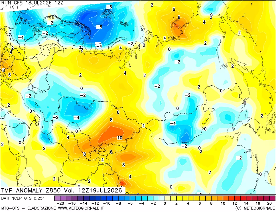 mappa 850 hPa Temp Anomaly vs Cli.No 1981-2010