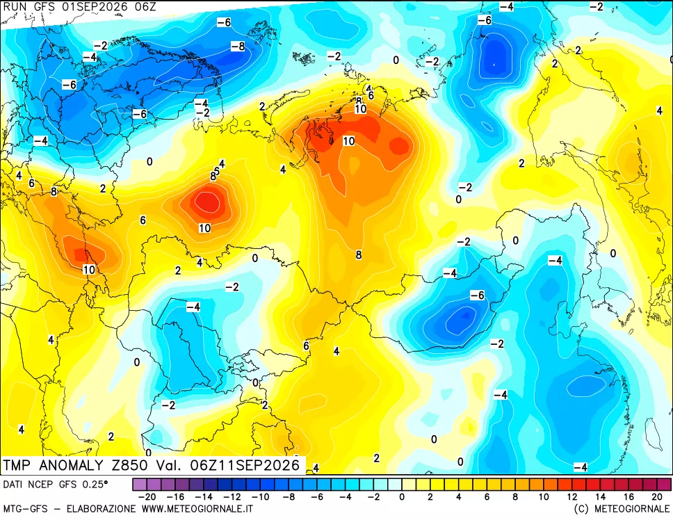 mappa 850 hPa Temp Anomaly vs Cli.No 1981-2010