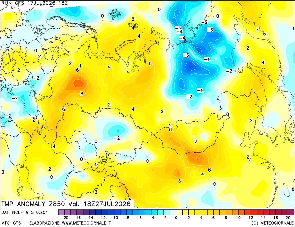 mappa 850 hPa Temp Anomaly vs Cli.No 1981-2010