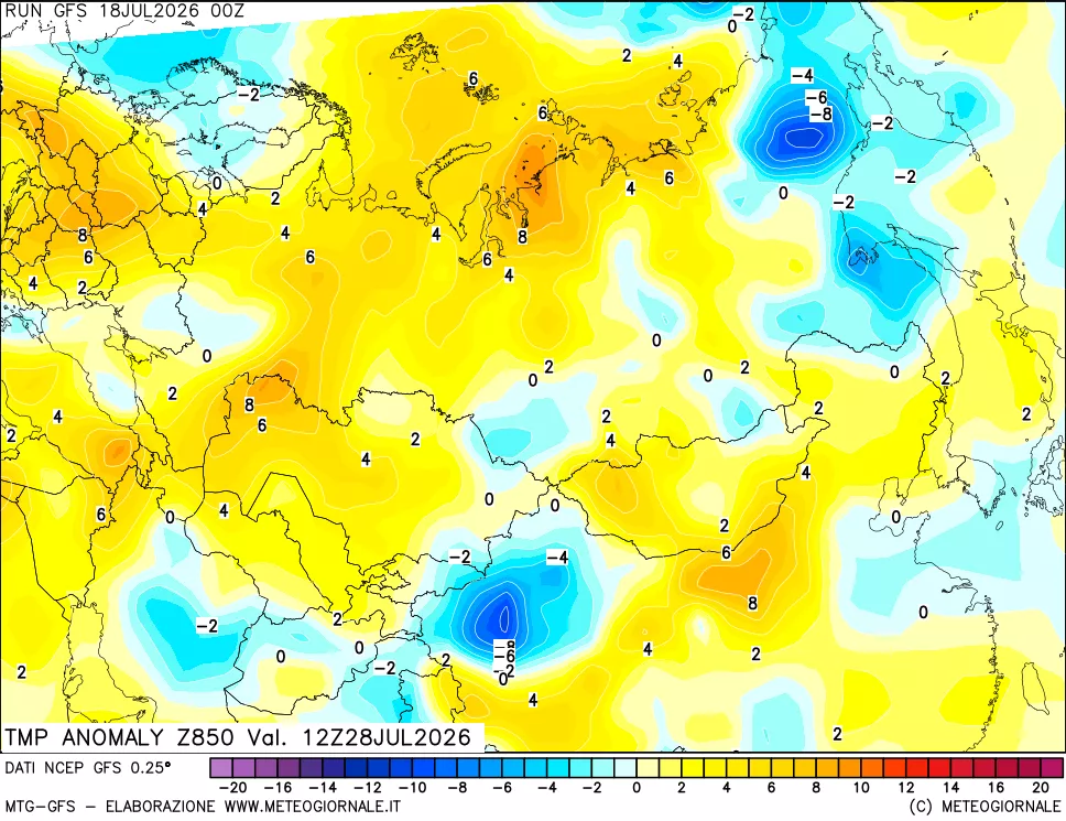 mappa 850 hPa Temp Anomaly vs Cli.No 1981-2010