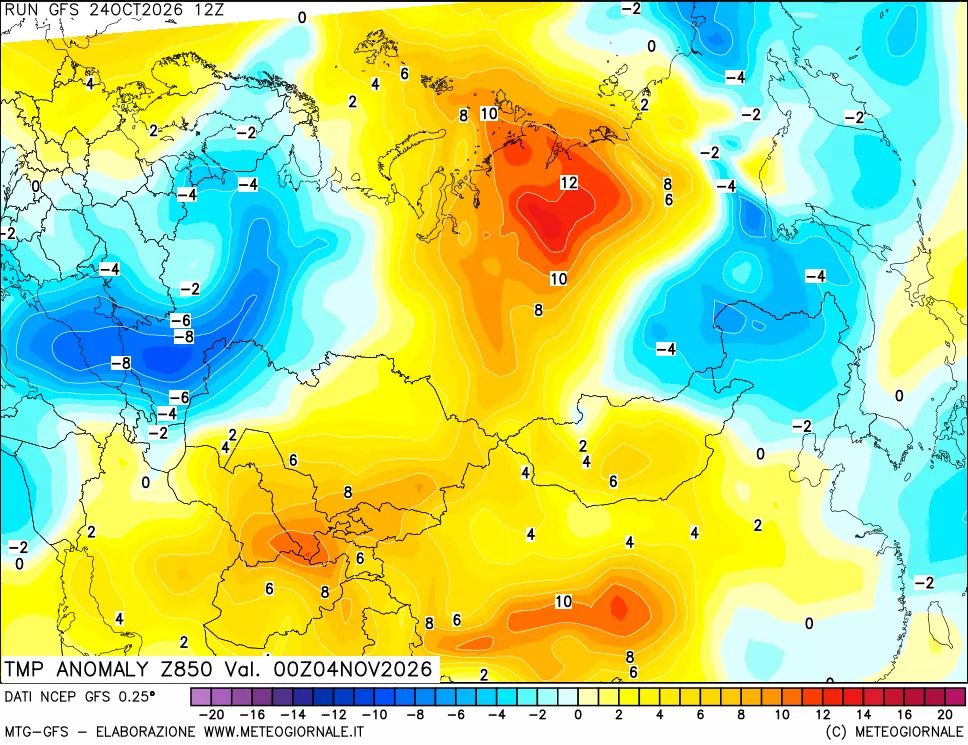mappa 850 hPa Temp Anomaly vs Cli.No 1981-2010