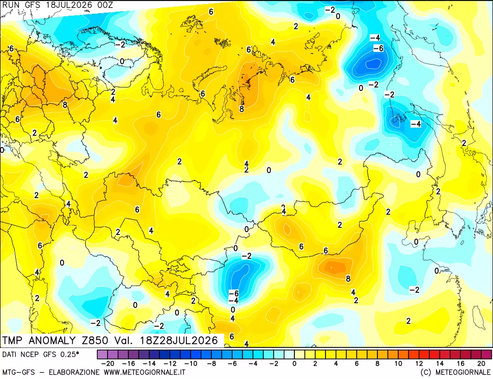 mappa 850 hPa Temp Anomaly vs Cli.No 1981-2010