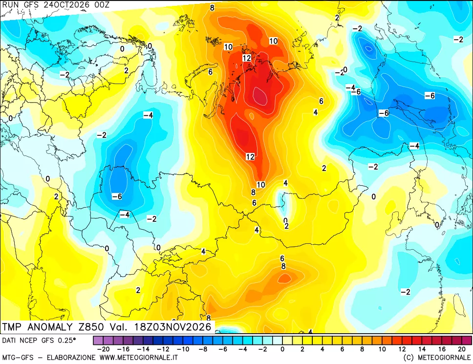 mappa 850 hPa Temp Anomaly vs Cli.No 1981-2010