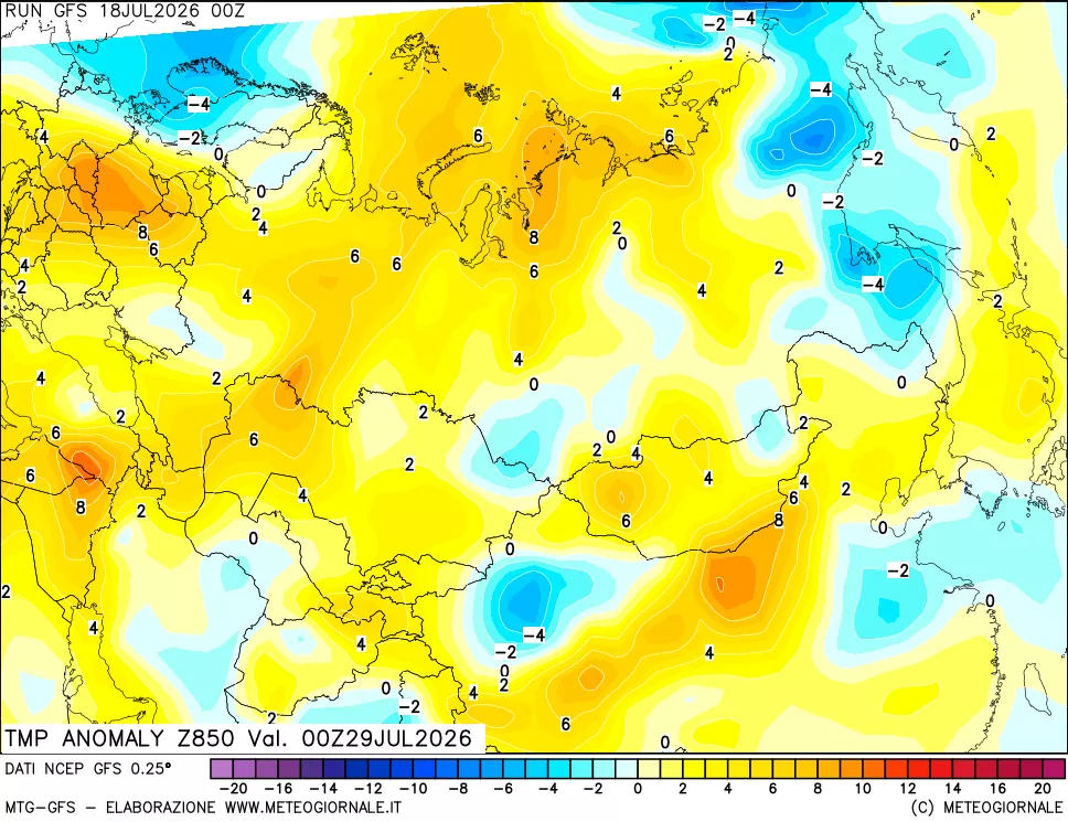 mappa 850 hPa Temp Anomaly vs Cli.No 1981-2010