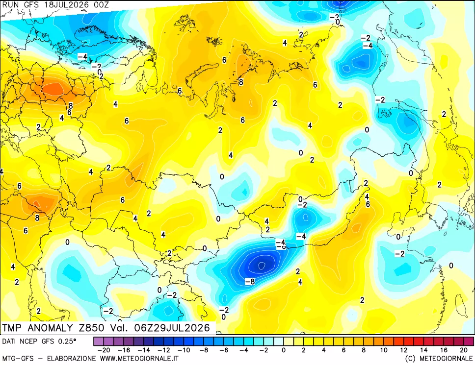 mappa 850 hPa Temp Anomaly vs Cli.No 1981-2010