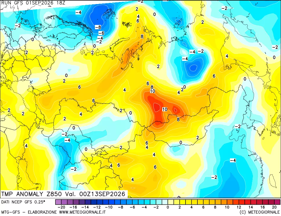 mappa 850 hPa Temp Anomaly vs Cli.No 1981-2010