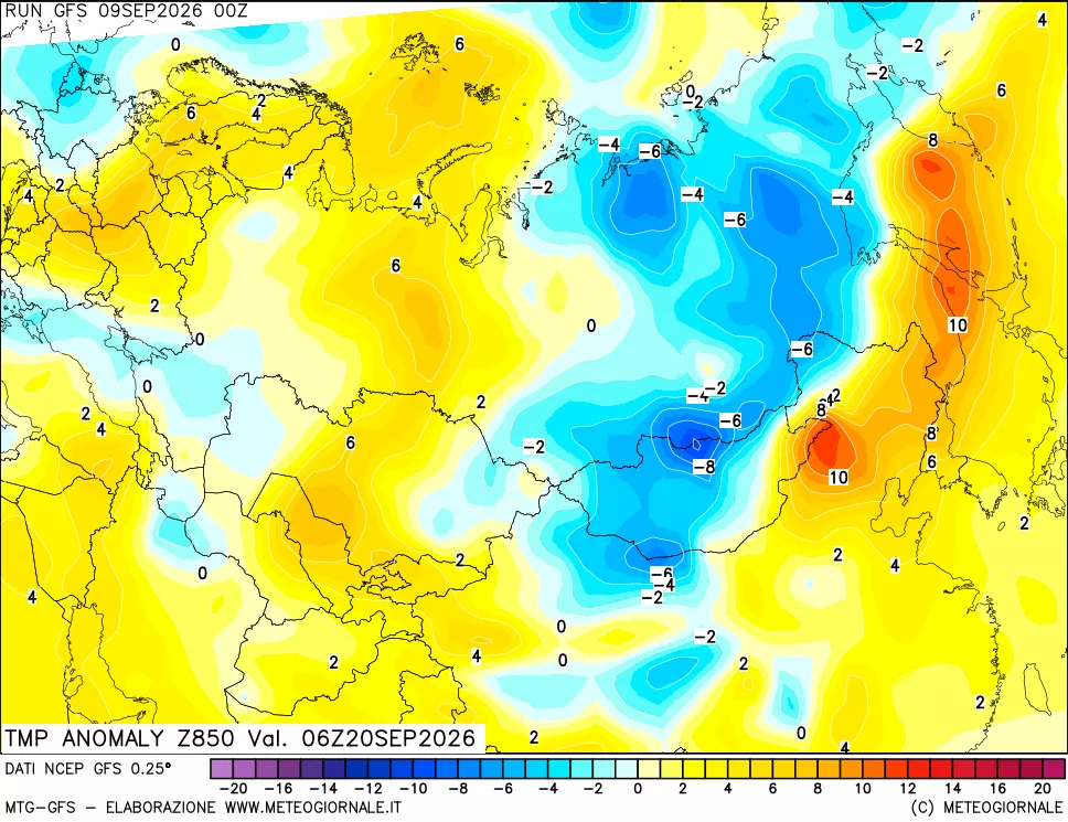mappa 850 hPa Temp Anomaly vs Cli.No 1981-2010