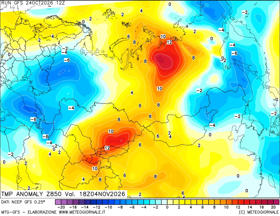 mappa 850 hPa Temp Anomaly vs Cli.No 1981-2010