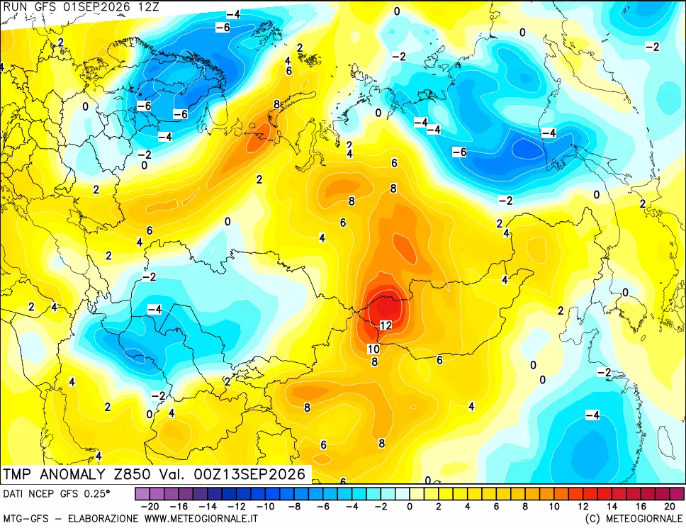 mappa 850 hPa Temp Anomaly vs Cli.No 1981-2010