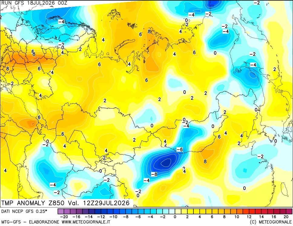 mappa 850 hPa Temp Anomaly vs Cli.No 1981-2010