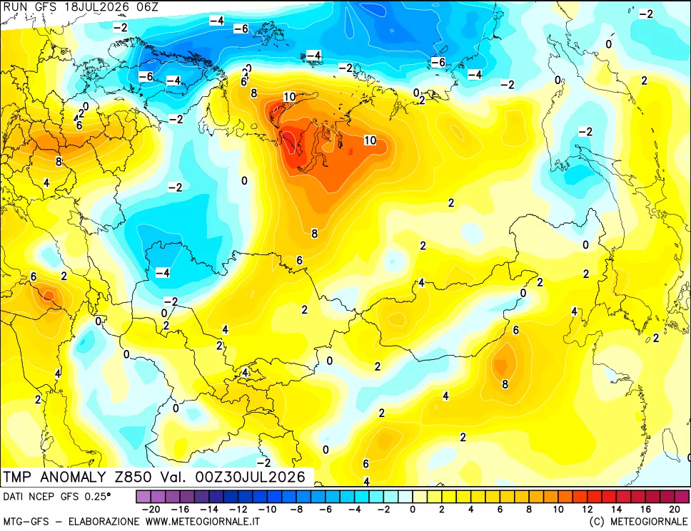 mappa 850 hPa Temp Anomaly vs Cli.No 1981-2010