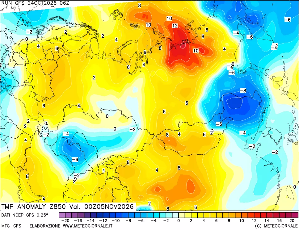 mappa 850 hPa Temp Anomaly vs Cli.No 1981-2010