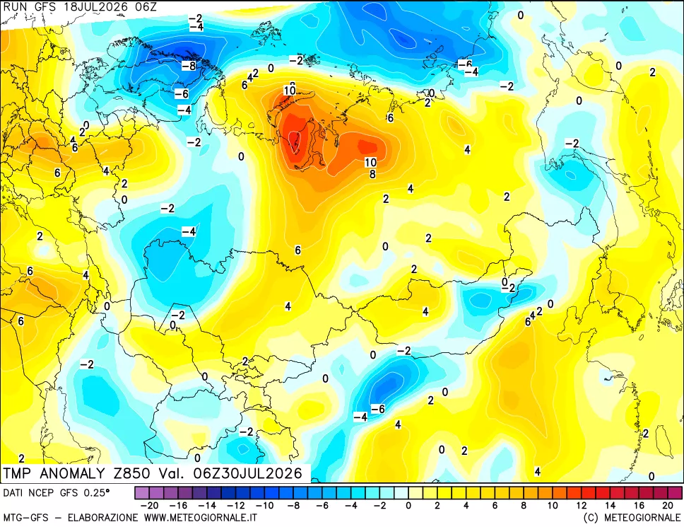 mappa 850 hPa Temp Anomaly vs Cli.No 1981-2010
