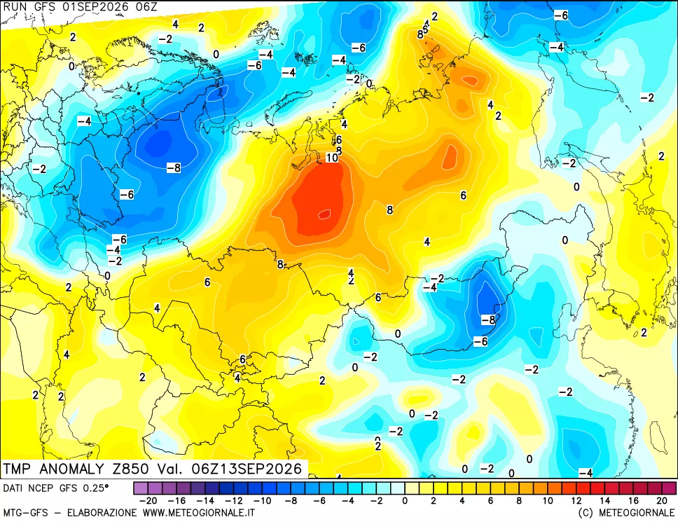 mappa 850 hPa Temp Anomaly vs Cli.No 1981-2010