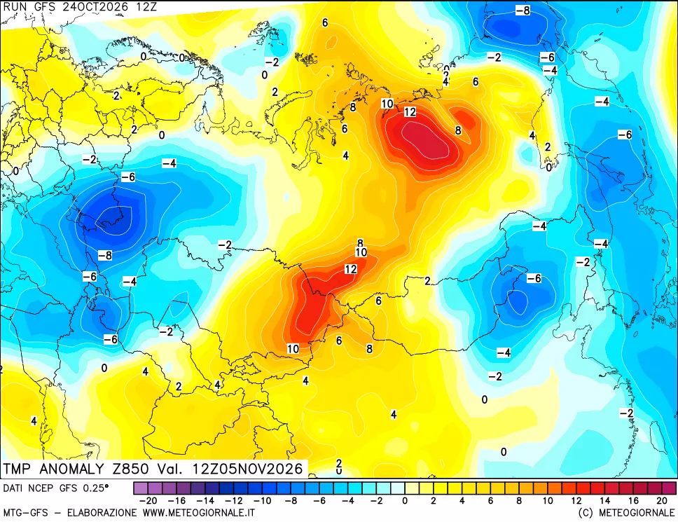 mappa 850 hPa Temp Anomaly vs Cli.No 1981-2010