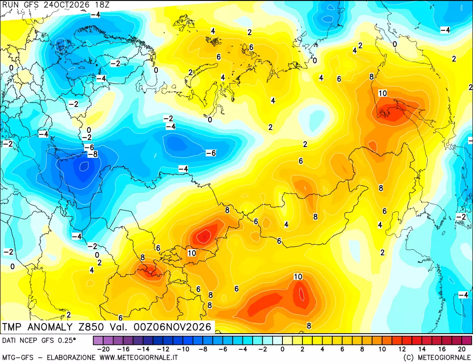 mappa 850 hPa Temp Anomaly vs Cli.No 1981-2010