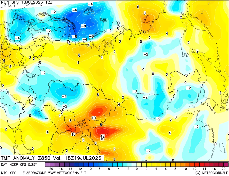 mappa 850 hPa Temp Anomaly vs Cli.No 1981-2010