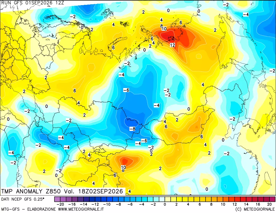 mappa 850 hPa Temp Anomaly vs Cli.No 1981-2010