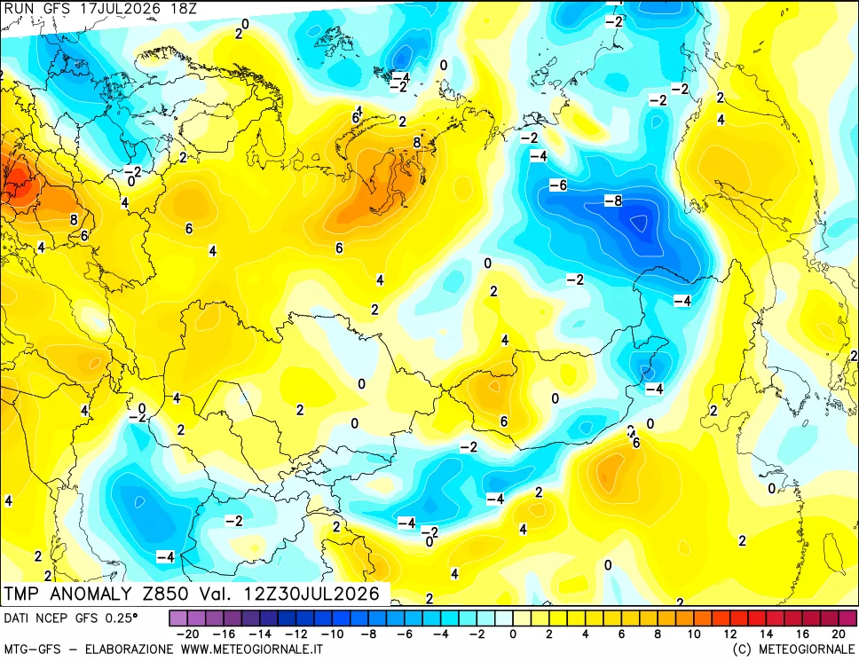 mappa 850 hPa Temp Anomaly vs Cli.No 1981-2010