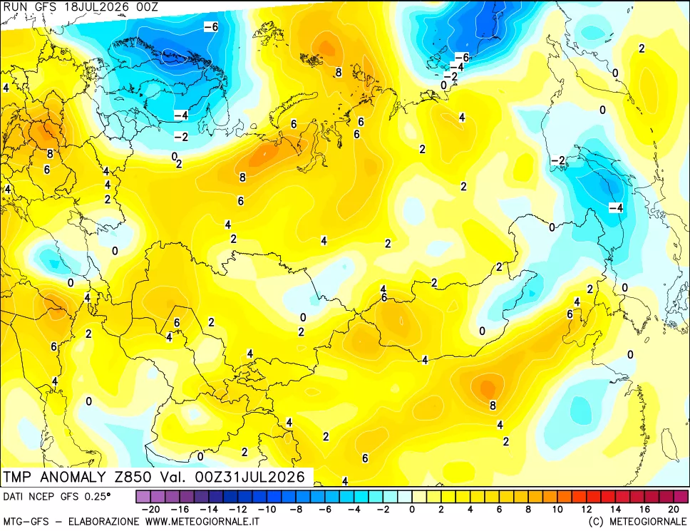 mappa 850 hPa Temp Anomaly vs Cli.No 1981-2010