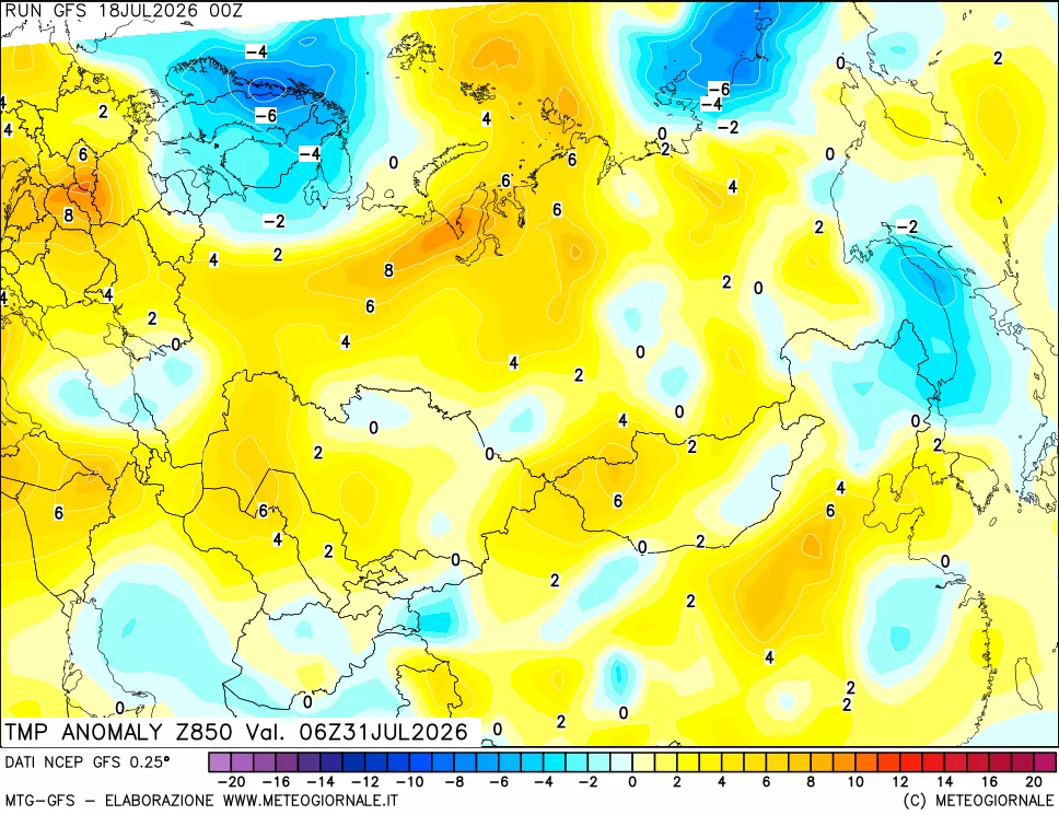 mappa 850 hPa Temp Anomaly vs Cli.No 1981-2010