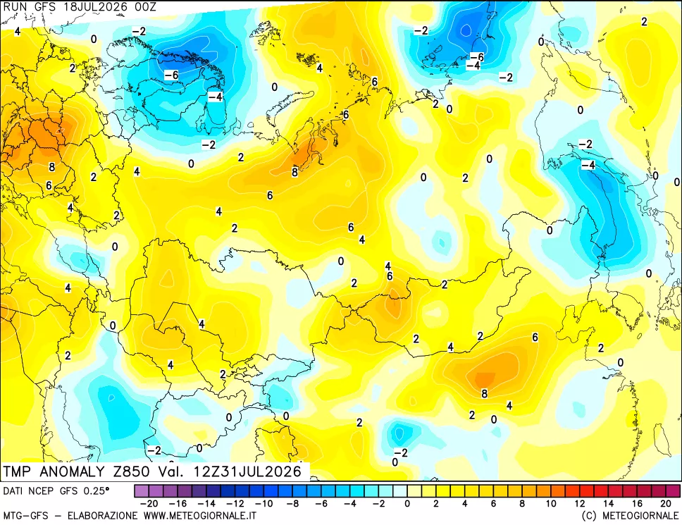 mappa 850 hPa Temp Anomaly vs Cli.No 1981-2010