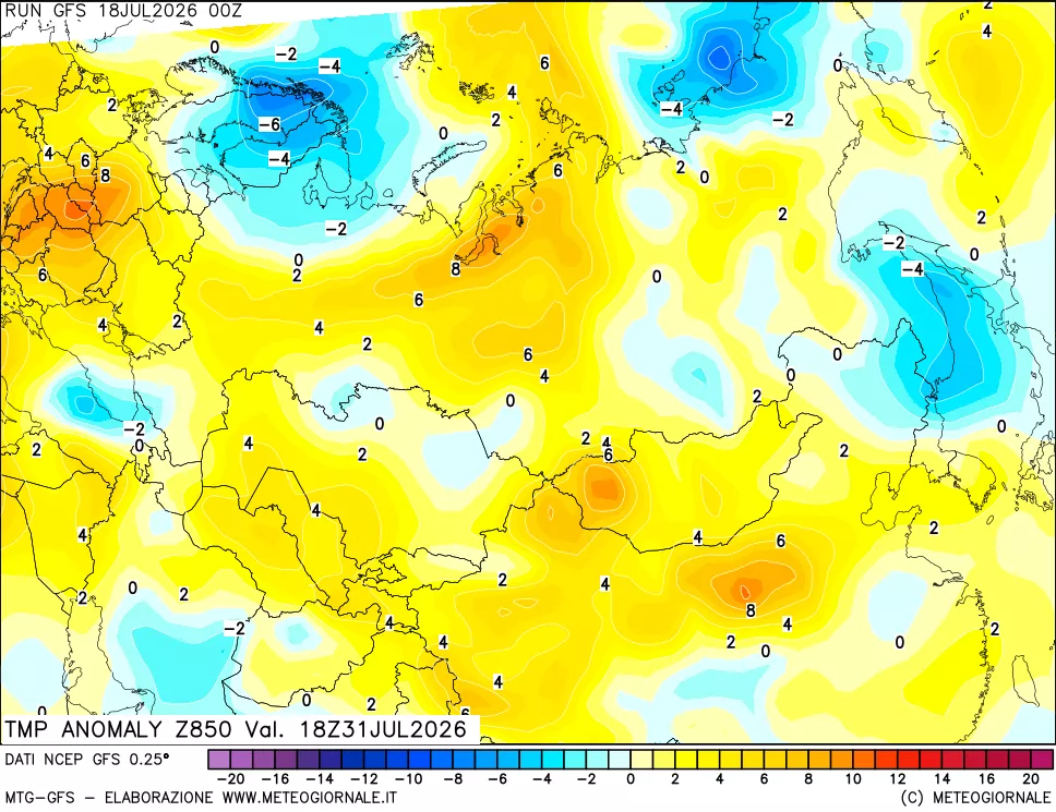 mappa 850 hPa Temp Anomaly vs Cli.No 1981-2010