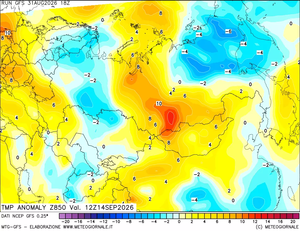 mappa 850 hPa Temp Anomaly vs Cli.No 1981-2010