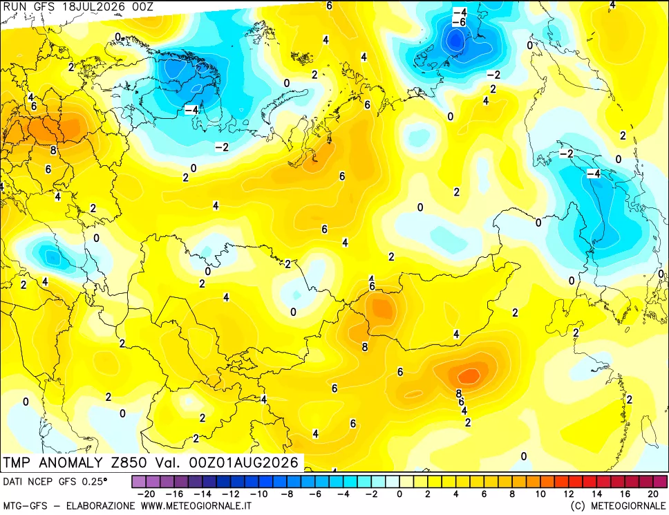 mappa 850 hPa Temp Anomaly vs Cli.No 1981-2010