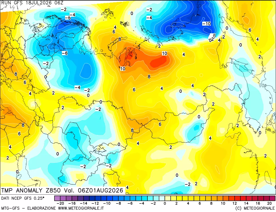 mappa 850 hPa Temp Anomaly vs Cli.No 1981-2010
