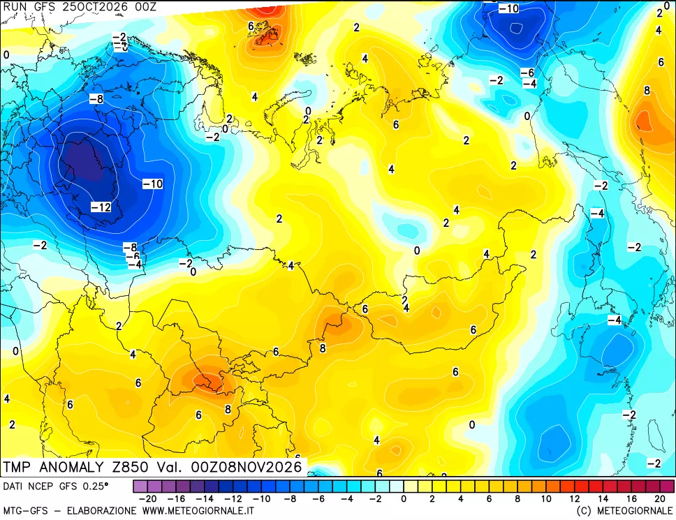 mappa 850 hPa Temp Anomaly vs Cli.No 1981-2010