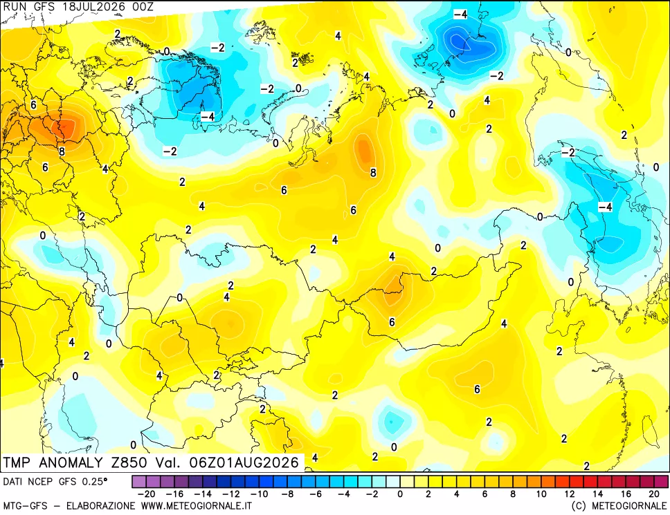 mappa 850 hPa Temp Anomaly vs Cli.No 1981-2010