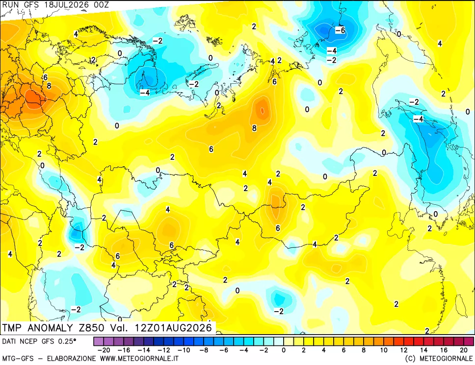 mappa 850 hPa Temp Anomaly vs Cli.No 1981-2010