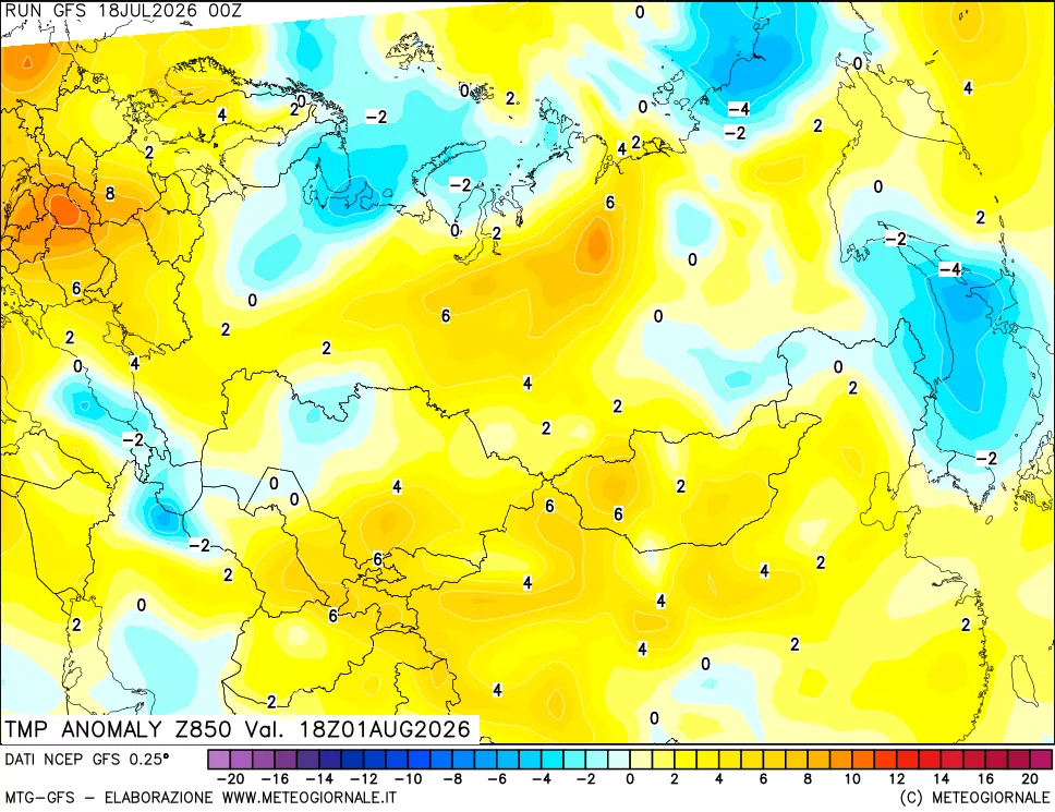 mappa 850 hPa Temp Anomaly vs Cli.No 1981-2010