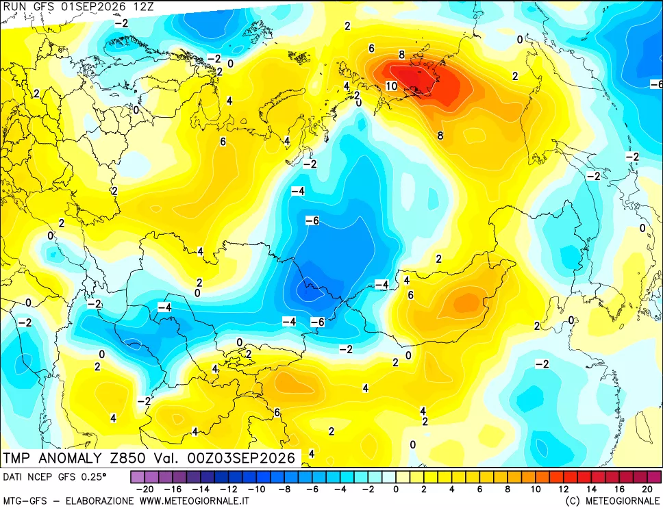 mappa 850 hPa Temp Anomaly vs Cli.No 1981-2010
