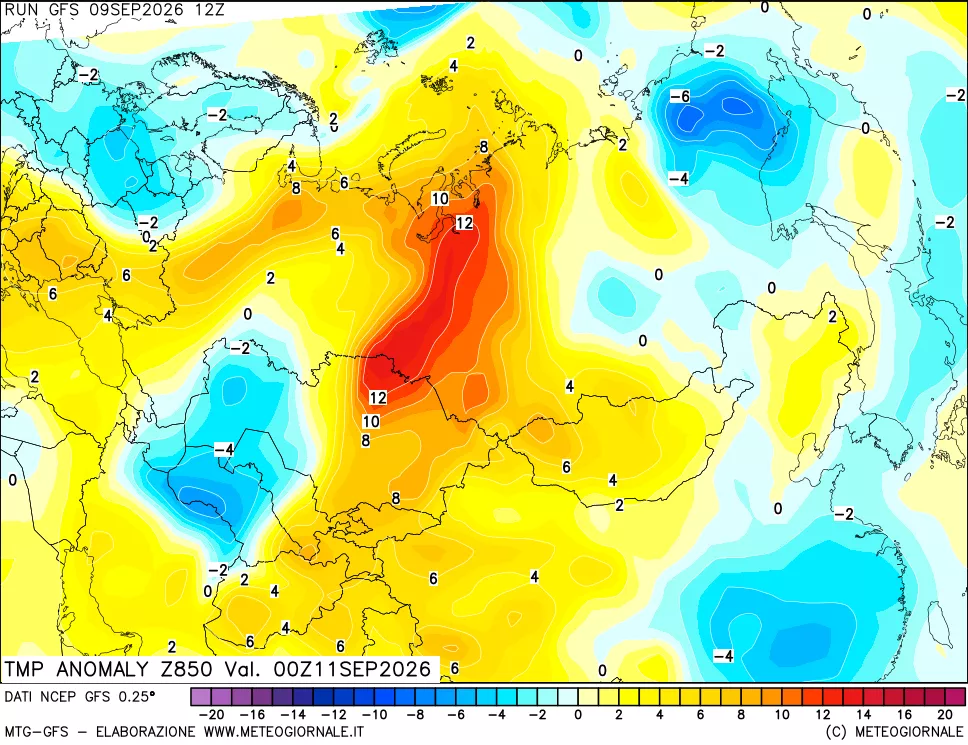 mappa 850 hPa Temp Anomaly vs Cli.No 1981-2010