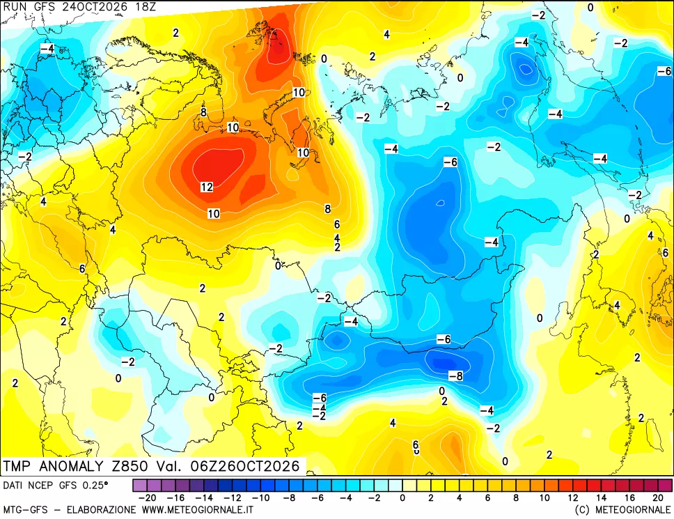 mappa 850 hPa Temp Anomaly vs Cli.No 1981-2010