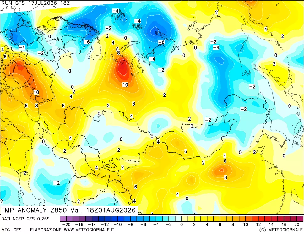 mappa 850 hPa Temp Anomaly vs Cli.No 1981-2010