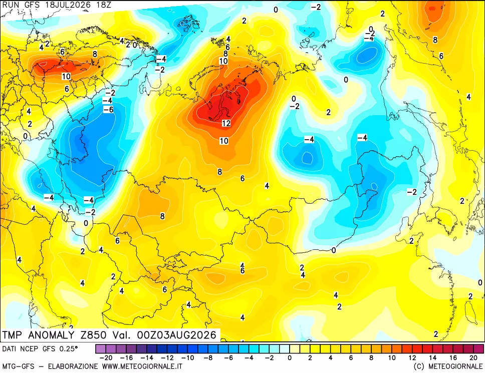 mappa 850 hPa Temp Anomaly vs Cli.No 1981-2010