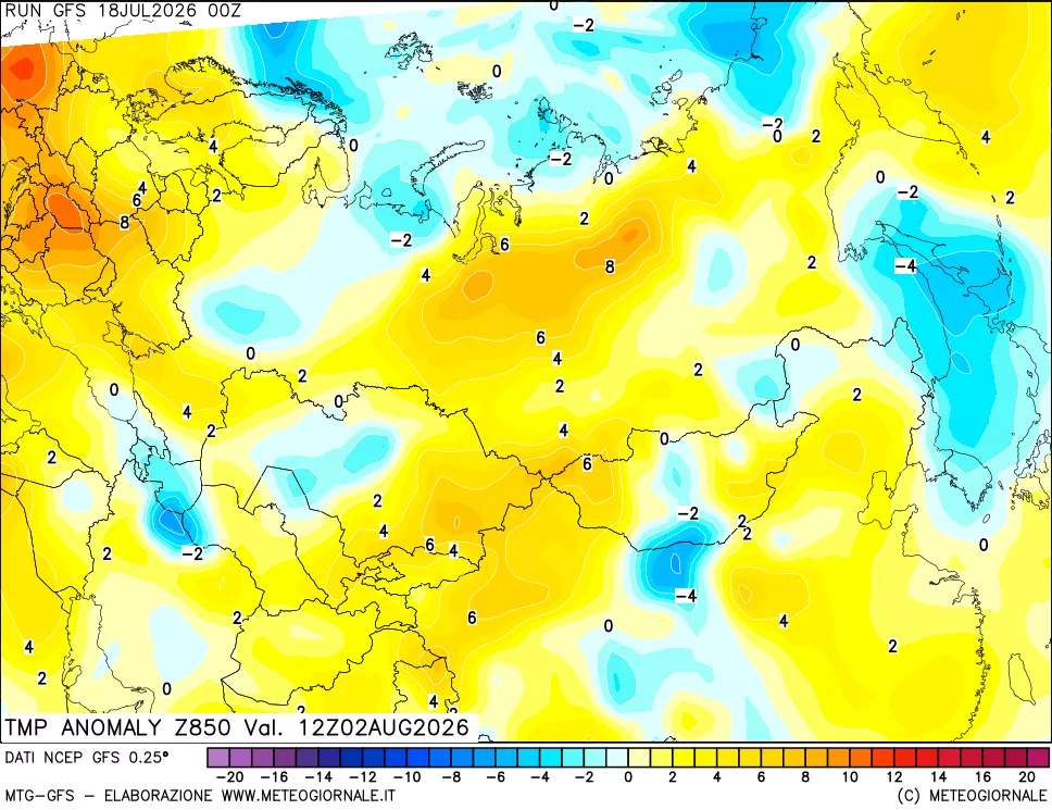 mappa 850 hPa Temp Anomaly vs Cli.No 1981-2010