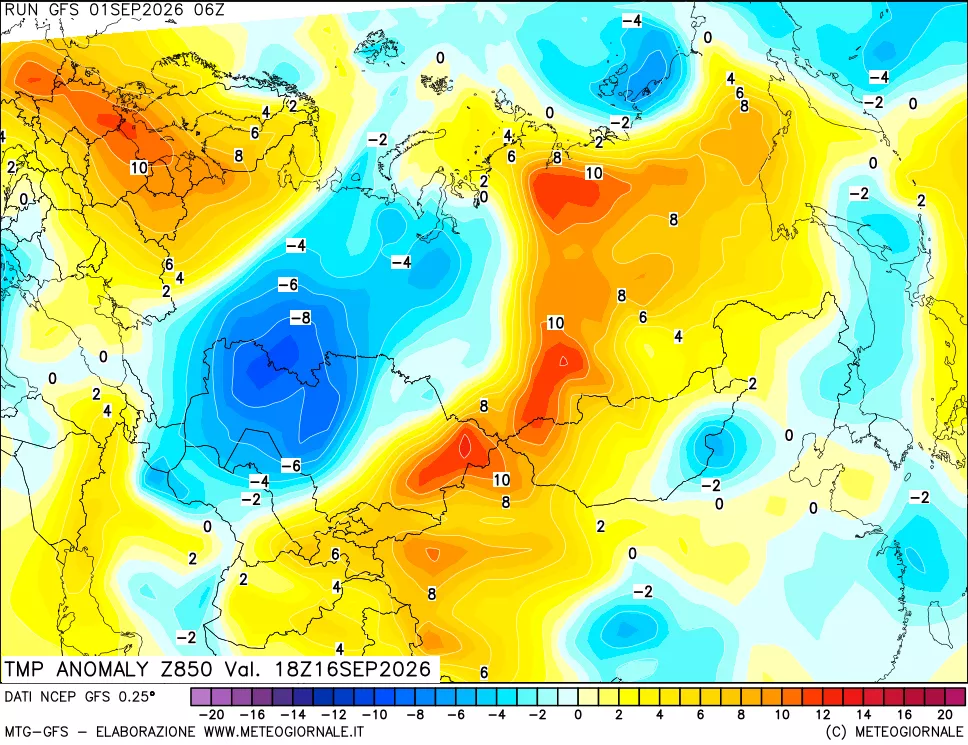 mappa 850 hPa Temp Anomaly vs Cli.No 1981-2010